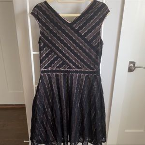 DressBarn Signature Harper: Black Lace Dress, Tan Nude Lining, Fit Flare